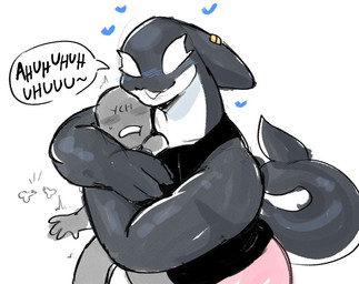 4_fingers ambiguous_gender anthro black_body black_fin black_tail breasts clothed clothed_anthro clothing countershading duo female fingers heart_symbol hug laugh multicolored_body musclegut muscular muscular_female piercing simple_background slightly_chubby slightly_chubby_anthro slightly_chubby_female smile tail white_background white_eyes conditional_dnp sonokido diana_okoro aquatic cetacean dolphin human mammal oceanic_dolphin orca toothed_whale 2025 digital_drawing_(artwork) digital_media_(artwork)