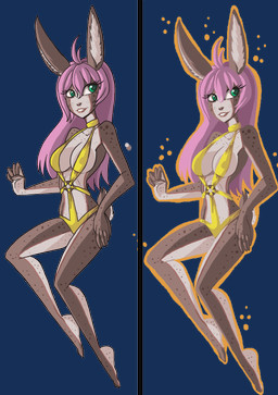 anthro blue_eyes breasts brown_body brown_fur clothed clothing comparison female fur hair long_hair purple_hair simple_background skimpy smile solo swimwear teeth version_comparison white_body white_fur raptor007 melfina lagomorph leporid mammal rabbit 2014 alpha_channel digital_media_(artwork) hi_res