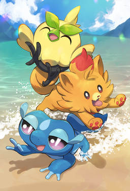 ambiguous_gender anthro beach biped day feet feral front_view fur group mountain outside pawpads paws sand sky smile starter_trio tail teeth toes tongue trio water wings nullma nintendo pokemon pokemon_winds_and_waves avian browt canid canine gecqua generation_10_pokemon lizard mammal pokemon_(species) pombon reptile scalie 2026 absurd_res digital_drawing_(artwork) digital_media_(artwork) hi_res