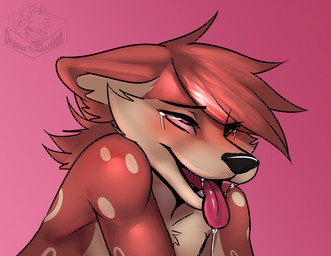 ahegao anthro blush femboy fur hair looking_pleasured male open_mouth smile solo tongue tongue_out draeusz kuki_dicream canid canine canis felid hybrid leopard mammal pantherine digital_media_(artwork)