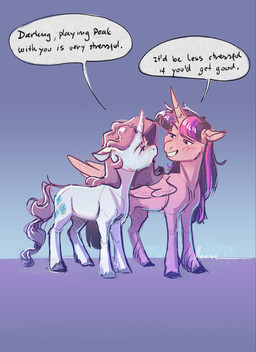 dialogue duo female feral fetlocks hair_strands hooves horn simple_background speech_bubble standing text wings maxiima friendship_is_magic hasbro my_little_pony mythology peak_(videogame) rarity_(mlp) twilight_sparkle_(mlp) equid equine mammal mythological_creature mythological_equine unicorn winged_unicorn cel_shading colored_sketch digital_drawing_(artwork) digital_media_(artwork) english_text hi_res shaded sketch