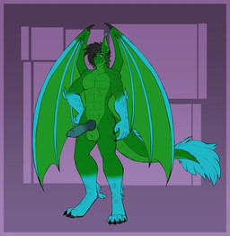 abs animal_genitalia animal_penis anthro balls big_penis canine_genitalia canine_penis claws erection genitals green_body hair horn knot knotted_penis looking_at_viewer male multicolored_body nude nude_anthro nude_male penile penis scar simple_background smile solo tail wings anonymous_artist mythology forrest_(thunderthederg) dragon mythological_creature mythological_scalie scalie digital_media_(artwork)