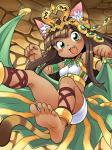 2014 3:4 5_fingers 5_toes :3 :d animal_humanoid anklet armlet armor barefoot bastet_(puzzle_and_dragons) blush bracers breasts brown_hair cat_humanoid clothed clothing cute_fangs dark_body dark_skin ear_piercing ear_ring feet felid felid_humanoid feline feline_humanoid female fingers green_eyes hair happy humanoid humanoid_feet inner_ear_fluff jewelry looking_at_viewer mammal mammal_humanoid necklace open_mouth oyatsu piercing plantigrade puzzle_and_dragons ring_piercing smile soles solo toes tuft