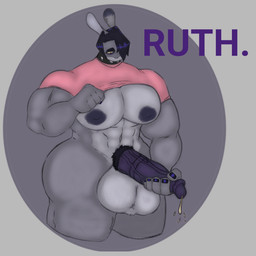 anthro big_penis genitals gynomorph huge_penis hyper hyper_genitalia hyper_penis intersex muscular muscular_anthro muscular_gynomorph muscular_intersex penis solo peculiart ruth_(peculiart) hare humanoid lagomorph leporid mammal 1:1 hi_res