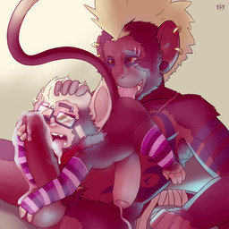 age_difference alternate_species anal anthro armpit_hair armwear balls big_penis blonde_hair bodily_fluids body_hair clothing cum cum_drip cum_drool cum_on_arm cum_on_balls cum_on_clothing cum_on_face cum_on_partner cum_on_penis dominant dripping duo ear_piercing ear_tuft erection eyewear feet fingers foreskin genital_fluids genitals glasses hair hand_on_head handjob humanoid_genitalia humanoid_penis larger_dom leaking legwear licking long_tail looking_at_another looking_at_genitalia looking_at_penis male male/male male_on_bottom male_on_top multicolored_body multicolored_tail multiple_piercings neck_tuft nude on_bottom on_top on_top_of oral partially_retracted_foreskin pattern_armwear pattern_clothing pattern_legwear penile penis penis_lick penis_on_face piercing precum prehensile_feet pubes pushing rimming scar sex size_difference smaller_on_top striped_armwear striped_clothing striped_legwear stripes tail tattoo toes tongue tongue_out tuft young furfit mith_(furfit) sammi_the_yordle haplorhine mammal monkey primate 1:1 absurd_res hi_res signature brother_(lore) brothers_(lore) incest_(lore) sibling_(lore)