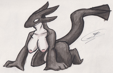 anthro breasts butt female kneeling nipples nude simple_background solo tail fancypenguin32 ara_(buta99) aquatic cetacean dolphin mammal oceanic_dolphin orca toothed_whale hi_res painting_(artwork)