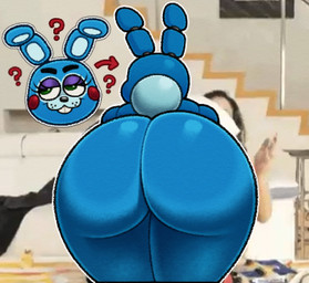 anthro big_butt black_eyebrows blue_body blue_fur buckteeth butt directional_arrow eyebrows eyelashes fur green_eyes half-closed_eyes long_ears machine male mouth_closed narrowed_eyes purple_eyelids question_mark rear_view red_cheeks solo tail teeth nanocorpx five_nights_at_freddy's five_nights_at_freddy's_2 game_theory scottgames toy_bonnie_(fnaf) animatronic lagomorph leporid mammal rabbit robot 2025 draw_over hi_res meme