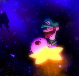 ambiguous_gender anthro clothing duo flying green_clothing hat headgear headwear male open_mouth pink_body subspace toony warp_star terminalmontage weonvago kirby_(series) mario_bros nintendo something_about super_smash_bros. kirbo kirby luigi human mammal unavailable_at_source
