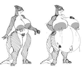 anthro areola before_and_after big_areola big_breasts bodily_fluids breast_expansion breasts expansion female fin genitals hand_on_breast hand_on_hip head_fin huge_areola huge_breasts hyper hyper_pregnancy lactating multicolored_body navel navel_piercing nipple_piercing nipples nude outie_navel piercing pregnancy_progression pregnancy_tally pregnant simple_background solo standing tail two_tone_body vulva preggyshork nanami_(void_dew) aquatic cetacean dolphin mammal oceanic_dolphin orca toothed_whale 5:4 hi_res monochrome