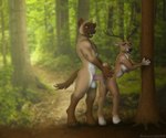 anthro female forest male male/female nude plant sex tree rahir deer hyena mammal 6:5 digital_media_(artwork) hi_res