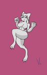 action_pose big_breasts big_butt breasts butt female fist pink_eyes pose raised_arm raised_fist raised_hand small_nipples solo thick_thighs wide_hips vamrack mewlia bovid caprine domestic_cat felid feline felis hybrid mammal sheep 5:8 hi_res