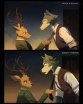 anthro antlers brown_body brown_fur clothed clothing clothing_pull duo fur grey_body grey_fur horn male necktie necktie_pull screencap_redraw shirt topwear streetfair beastars louis_pulling_legoshi legoshi_(beastars) louis_(beastars) canid canine canis cervine deer mammal red_deer wolf 2020 4:5 hi_res redraw signature