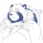 anthro clothed clothing hat headgear headwear male overweight overweight_anthro overweight_male scar solo ha11nu lifewonders tokyo_afterschool_summoners gyobu_(tas) canid canine mammal raccoon_dog tanuki 1:1 hi_res