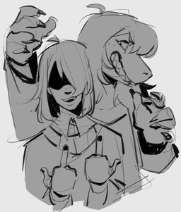 5_fingers ambiguous_gender ambiguous_human anthro clothed clothed_ambiguous clothed_anthro clothed_female clothed_human clothing duo female fingers freckled_face freckles gesture hair hand_gesture middle_finger open_mouth open_smile sharp_teeth simple_background smile teeth topwear white_background rekkadraws deltarune undertale_(series) kris_dreemurr susie_(deltarune) human mammal reptile scalie 2025 digital_drawing_(artwork) digital_media_(artwork) english_description monochrome sketch