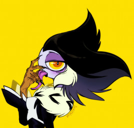 anthro eyelashes female lipstick long_nails long_tongue looking_at_viewer makeup solo tongue yellow_eyes g-blue16 odeth_poensis avian bird owl absurd_res hi_res