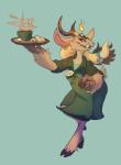 anthro beverage claws clothed clothing coffee ear_piercing female hooves horn piercing smile solo shycryptid baph baphomet_(deity) bovid caprine caprine_demon deity demon goat goat_demon mammal absurd_res hi_res