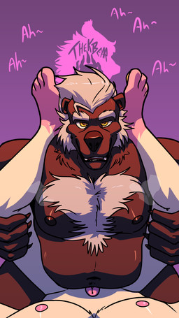 anal anal_penetration anthro body_hair chest_hair first_person_view genitals humanoid_genitalia humanoid_penis looking_at_viewer male male/male male_anthro nipples overweight overweight_anthro overweight_male penetration penis thekinkybear fernando_burr ralphie_bipurr bear mammal absurd_res hi_res