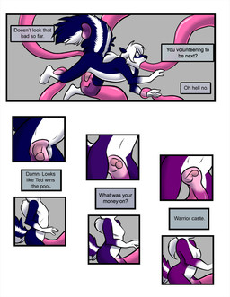 anal anal_penetration anthro balls breasts female gender_transformation genitals group male male_penetrated nude penetration penis science tail tentacles transformation translucent translucent_tentacles vulva mitti taki_(takikuroi) mammal mephitid skunk comic hi_res