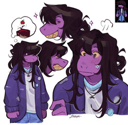 ambiguous_gender anthro blush bottomwear brown_hair clothed clothed_anthro clothed_female clothing denim denim_bottomwear denim_clothing duo female female_focus freckled_face freckles fully_clothed fully_clothed_anthro fully_clothed_female grin hair jacket jeans pants purple_body purple_scales scales sharp_teeth shirt smile solo_focus teeth topwear torn_clothing yellow_teeth banya deltarune undertale_(series) kris_dreemurr susie_(deltarune) human lightner mammal reptile scalie absurd_res hi_res