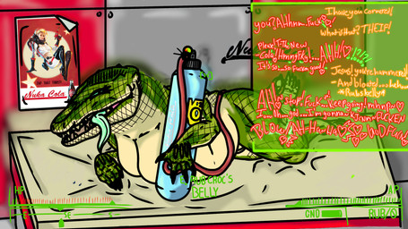 abdominal_bulge alcohol anal_inflation anthro beer belly belly_inflation belly_overhang belly_rub belly_rub_request beverage big_belly big_breasts blue_tank breasts claw_fingers claws close_to_bursting clothing dialogue drunk duo expansion eyelashes feet female fiddling finger_claws fishnet_clothing foot_fetish force_feeding forced green_body green_eyes green_scales green_tongue holding_hose hose hose_in_butt hose_in_vagina hose_inflation hud inflation intestinal_bulge keg long_eyelashes lying male male/female metal metallic multicolored_body multicolored_skin nude nuka-cola nuka-cola_quantum oxygen_tank pale_skin pose poster profanity reflection scales sharp_teeth smile smiling_at_viewer smirk smirking_at_another smirking_at_viewer smirking_pred solo substance_intoxication tail teeth text toe_claws toes toes_pointed_inward tongue tongue_out two_tone_body two_tone_skin inflation_fantasys ykfantasys fallout microsoft alligator alligatorid animal_humanoid croake crocodile crocodilian gatorclaw_(fallout) humanoid hybrid reptile scalie scalie_humanoid snake 16:9 4k absurd_res english_text hi_res pinup story widescreen