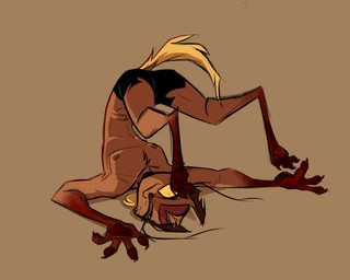 anthro blonde_hair bottomwear clothed clothing eyebrows female flat_chested fur hair happy long_eyebrows lying mohawk mullet nipples on_back orange_body orange_fur pose shaved_sides shorts simple_background skinny skinny_anthro skinny_female slim smile solo tail torn_clothing upside_down fluttershythekind mythology madeline_gevaudan canid canine mammal mythological_canine mythological_creature werecanid werecanine werecreature werewolf hi_res