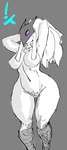 anthro biped blue_eyes crotch_tuft dialogue exclamation_point featureless_crotch female fur grey_background hair hands_behind_head huge_hips mask mask_only monotone_body monotone_fur monotone_hair multicolored_eyes navel neck_tuft nipples nude pink_eyes pose simple_background solo standing thick_thighs tuft two_tone_eyes white_body white_fur white_hair wide_hips spookyboi league_of_legends riot_games tencent kindred_(lol) lamb_(lol) bovid caprine mammal sheep hi_res portrait shaded simple_shading three-quarter_portrait