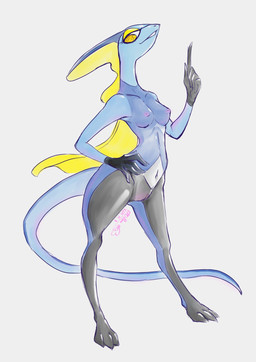 3_toes 5_fingers anthro anthrofied areola bedroom_eyes biped black_body black_skin blue_body blue_skin blue_tail breasts collarbone eyelashes eyeshadow feet female fingers frill_(anatomy) genitals gesture gloves_(marking) grey_background half-closed_eyes hand_gesture hand_on_hip head_crest head_frill kemono light long_tail makeup markings medium_breasts membrane_(anatomy) membranous_frill multicolored_body multicolored_skin narrowed_eyes navel nipples non-mammal_breasts non-mammal_nipples nude pink_areola pink_nipples pointing pokemorph pose pseudo_clothing seductive shadow simple_background slim small_waist smile snout solo standing tail thin_tail toes vulva yellow_body yellow_eyes yellow_eyeshadow yellow_membrane yellow_skin ero-bee nintendo pokemon generation_8_pokemon inteleon pokemon_(species) reptile scalie 2019 digital_drawing_(artwork) digital_media_(artwork) full-length_portrait hi_res lighting portrait signature