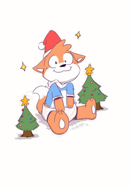 christmas_clothing christmas_decorations christmas_headwear christmas_tree clothed clothing diaper evergreen_tree hat headgear headwear holidays male pine_tree plant santa_hat simple_background solo star tree wearing_diaper young conditional_dnp scoty_doodlerz christmas scoty_(scottjames27) canid canine fox mammal absurd_res cel_shading hi_res shaded sketch watermark