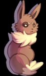 2017 ambiguous_gender black_nose brown_body brown_fur digital_media_(artwork) eevee eyebrows feral flavia-elric fluffy fluffy_tail fur generation_1_pokemon hair half-closed_eyes looking_at_viewer looking_back low_res mouth_closed narrowed_eyes neck_tuft nintendo pokemon pokemon_(species) pupils sitting solo tail tuft white_pupils