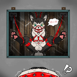 ball_gag balls bdsm blush bodily_fluids bondage bound character_wax collar cum cum_inside feral gag gagged genital_fluids genitals leash male male/male mirror muzzle_(object) muzzled paws solo submissive submissive_male text keiikaii nintendo pokemon fan_character generation_3_pokemon pokemon_(species) poochyena 1:1 english_text hi_res