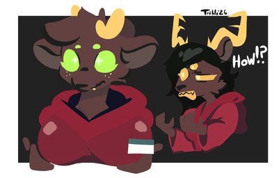 3_eyes acolyte_(feed_the_pit) after_transformation anthro antlers big_breasts breasts duo fan_designs female freckles glowing glowing_eyes horn medium_(feed_the_pit) multi_eye triblu deer hybrid mammal hi_res