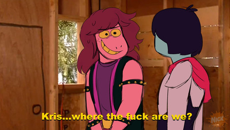 anthro armband bracelet duo female hair humor jewelry logo male parody profanity purple_body purple_hair screencap screencap_background smile spiked_armband spiked_bracelet spikes text ejsmith145 deltarune drake_&_josh kris_where_are_we nickelodeon undertale_(series) kris_dreemurr susie_(deltarune) dinosaur human mammal prehistoric_species reptile scalie 2021 english_text meme