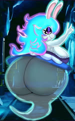 anthro bedroom_eyes big_breasts big_butt blue_hair breasts butt clothed clothing cute_fangs eyeshadow fangs female gesture ghost_tail glowing glowing_body hair hand_gesture huge_butt looking_at_viewer looking_back makeup narrowed_eyes purple_eyes purple_eyeshadow seductive smile smiling_at_viewer solo teeth topwear translucent translucent_body v_sign capikeeta mario_plus_rabbids_sparks_of_hope raving_rabbids rayman_(series) ubisoft midnite_(mario_plus_rabbids) ghost lagomorph leporid mammal rabbid rabbit spirit 5:8 animated hi_res no_sound short_playtime webm