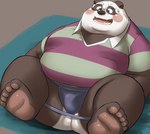 anthro anus belly black_body black_nose blush butt clothing eyewear feet glasses jockstrap kemono male overweight overweight_male shirt solo topwear underwear white_body 00murice bear giant_panda mammal 2022