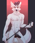 abs anthro athletic athletic_male erection fur leash male navel nipples obliques pecs red_eyes serratus solo white_body white_fur koda_jd glennus canid canine canis mammal wolf 5:6