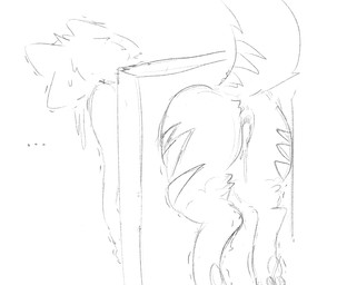 after_rape after_sex anthro bodily_fluids cum cum_inside female genital_fluids solo stuck through_wall namybites namy canid canine fox mammal hi_res monochrome