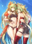 ahoge bikini blonde_hair butt clothing dual_persona duo female green_eyes green_hair hair inner_ear_fluff legwear long_hair multicolored_hair open_mouth rear_view smile swimwear thigh_highs tuft two-piece_swimsuit melon22 fate_(series) type-moon archer_of_red atalanta_(fate) animal_humanoid cat_humanoid felid felid_humanoid feline feline_humanoid humanoid mammal mammal_humanoid hi_res