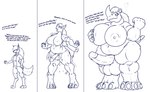 absurd_res anthro ball_growth balls base_one_layout basic_sequence big_breasts blue_and_white body_size_growth breast_expansion breasts canid daniel_kay dialogue english_text erection expansion female ftg_transformation fti_transformation gender_transformation genital_growth genitals growth gynomorph hair hi_res horn horn_growth huge_breasts intersex linear_sequence mammal monochrome muscle_growth navel nipples offscreen_character one_row_layout penis penis_growth rhinoceros sequence simple_background size_transformation slightly_chubby smile solo species_transformation standing surprise text three_frame_image three_frame_sequence transformation transformation_sequence weight_gain white_background