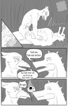 anthro avian beak bird bodily_fluids brawl_stars buzz_(brawl_stars) comic corvid crow_(brawl_stars) cum cum_inside dialogue dinosaur duo ejaculation english_text genital_fluids greyscale hi_res imminent_death male male/male monochrome muscular muscular_male nielon_saberton oscine passerine penetration prehistoric_species reptile scalie slit_penetration slit_play speech_bubble supercell_(company) text