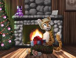 anthro christmas_present christmas_tree clothed clothing fireplace gift holidays male plant solo topless tree young young_anthro young_male eldiman christmas dyson_(eldiman) felid mammal pantherine tiger 2018 hi_res