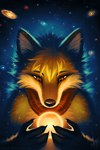 anthro black_nose cheek_tuft cosmic_background facial_tuft front_view fur glistening glistening_eyes grey_body grey_fur grey_hair hair kerchief magic_user male neckerchief neckwear red_eyes red_kerchief red_neckerchief short_hair solo space space_background tuft whiskers mylafox canid canine fox mammal bust_portrait hi_res portrait