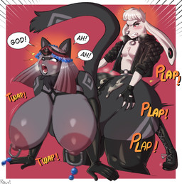 all_fours anthro bent_over big_breasts big_butt breasts breath butt clothed clothing collar curvy_figure doggystyle duo ear_piercing eye_roll facial_piercing female femboy flesh_tunnel from_behind_position gauged_ear huge_breasts huge_butt huge_thighs jacket large_female larger_female larger_sub latex legwear male male/female mature_anthro mature_female nipple_piercing nipples nose_piercing open_clothing open_jacket open_mouth open_topwear panties penetration piercing septum_piercing sex size_difference smaller_male submissive text thick_thighs thigh_highs topwear underwear voluptuous roly jethro_von_mews zephyr_ombrelune felid feline kuraya lagomorph leporid lynx mammal hi_res