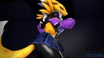 16:9 2022 3_fingers 3d_(artwork) anthro areola armwear bandai_namco black_clothing blue_eyes bottomwear breasts canid chest_tuft clothed clothing detailed_background digimon digimon_(species) digital_media_(artwork) female fingers fur hi_res karouart latex legwear light lighting mammal nipples open_mouth portrait raised_tail renamon rubber_clothing signature skirt solo source_filmmaker_(artwork) symbol tail three-quarter_portrait tuft upskirt white_body white_fur widescreen yellow_body yellow_fur