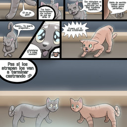 ass_up dialogue duo ears_down ears_up feral fur grey_body grey_fur male orange_body orange_fur pivoted_ears raised_tail smile speech_bubble standing surprised tail text toony domestic_cat felid feline felis mammal 1:1 comic hi_res translated