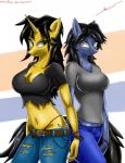 anthro black_hair breasts cleavage clothed clothing cutie_mark duo female hair horn thong underwear tacticalfur hasbro my_little_pony mythology amber_steel dika fan_character equid equine horse mammal mythological_creature mythological_equine pony unicorn 2013 hi_res