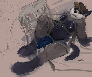 anthro belly big_belly black_body black_fur black_nipples black_tail blue_penis bodily_fluids brown_clothing brown_hair brown_hat brown_headwear clothing cum cum_string entangled erection fangs flat_cap fur genital_fluids genitals grey_body grey_fur hair hat hat_only headgear headgear_only headwear headwear_only humanoid_genitalia humanoid_penis male male_anthro messy_hair mostly_nude mouth_closed narrowed_eyes nipples overweight overweight_anthro overweight_male penis short_hair sitting solo tail teeth oselotti vince_(thefandox) badger mammal mustelid musteline digital_media_(artwork) digital_painting_(artwork) hi_res painting_(artwork)