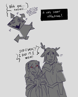ambiguous_gender anthro antlers armor blush blush_lines braided_hair buckteeth clothed clothed_anthro clothed_human clothing dialogue eye_through_hair eyebrow_through_hair eyebrows gameplay_mechanics group hair hood horn looking_at_another open_mouth open_smile pointy_speech_bubble question_mark red_eyes robe smile speech_bubble spiral spiral_eyes teeth text translucent translucent_hair trio fablivious1 deltarune undertale_(series) kris_dreemurr noelle_holiday darkner deer human mammal new_world_deer reindeer virovirokun 2025 digital_drawing_(artwork) digital_media_(artwork) english_text hi_res spot_color female_(lore)