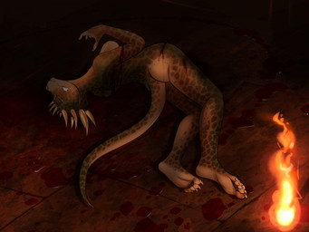 anthro blood bodily_fluids breasts butt corpse death female fire nipples nude snuff solo tail frostbite80 bethesda_game_studios microsoft the_elder_scrolls xbox_game_studios argonian scalie absurd_res digital_media_(artwork) hi_res