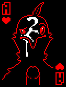 ace_of_hearts ambiguous_gender anthro beak bodily_fluids card cum cum_on_beak cum_on_face cum_on_neck duo feathered_crest feathers genital_fluids genitals head_crest heart_symbol humanoid_genitalia humanoid_penis male penis playing_card einin avian bird 2026 digital_media_(artwork) hi_res pixel_(artwork)
