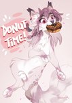 dessert doughnut ear_piercing feral fluffy fluffy_tail food food_in_mouth hair pastry pawpads piercing semi-anthro solo tail reysi felid feline mammal 2024